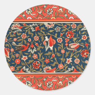 Boheemse Indo-Perzische Bloempatroon Vintage Rood Ronde Sticker