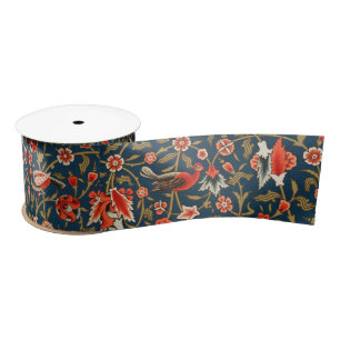 Boheemse Indo-Perzische Bloempatroon Vintage Rood Satijnen Lint