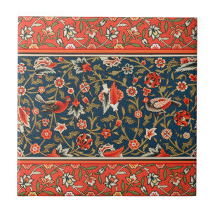 Boheemse Indo-Perzische Bloempatroon Vintage Rood Tegeltje