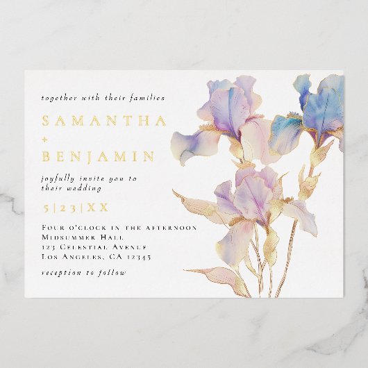 Boheemse Iris bruiloft Folie Uitnodiging (Voorkant)