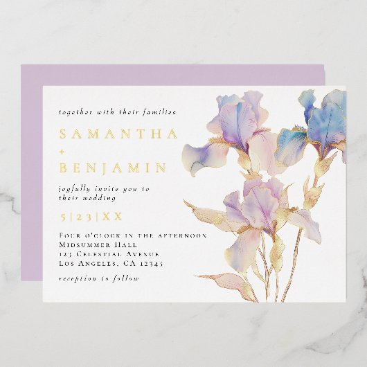 Boheemse Iris bruiloft Folie Uitnodiging (Voorkant / Achterkant)