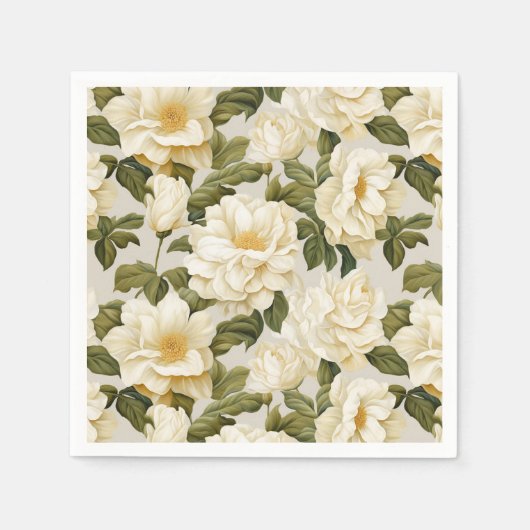 Boheemse ivoor beige bloemen servet (Voorkant)