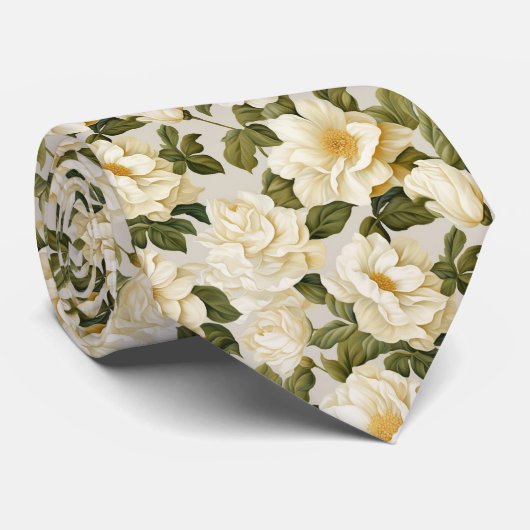 Boheemse ivoor beige bloemen stropdas (Opgerold)