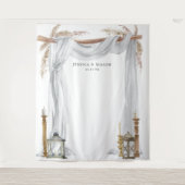 Boheemse Kaarsen Trouw Boog Achtergrond Fotohokje Wandkleed (Voorkant)