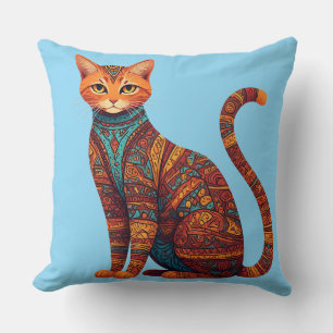Boheemse Kat Kunst Kleurrijke Stamkat Kussen