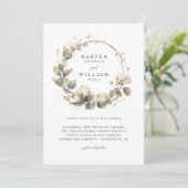 Boheemse katoen & eucalyptus krans bruiloft kaart (Staand voorkant)