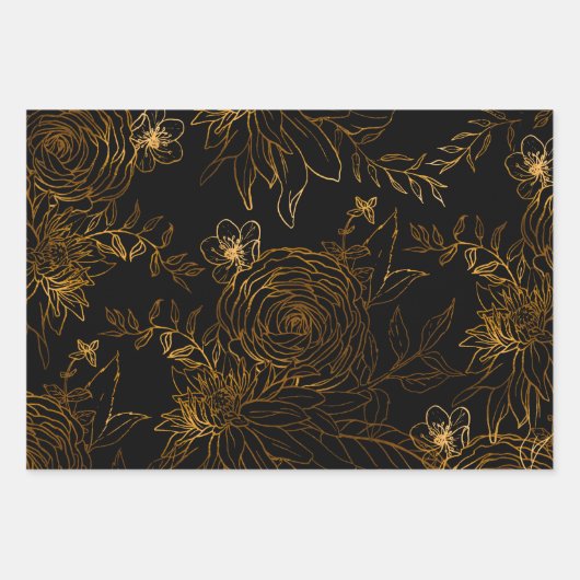 Boheemse Kerst Gouden Bloem Donker Moody Inpakpapier Vel (Voorkant)