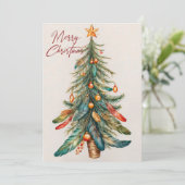 Boheemse kerstboom met veren en Ornamenten Feestdagenkaart (Staand voorkant)