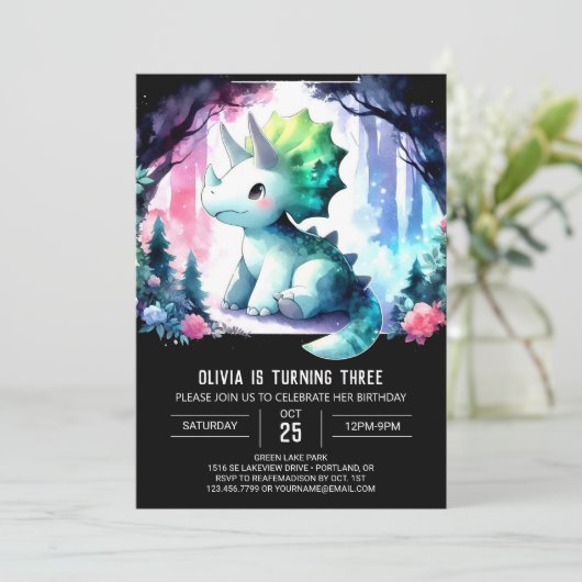 Boheemse kinderen Triceratops Verjaardag Kaart (Staand voorkant)