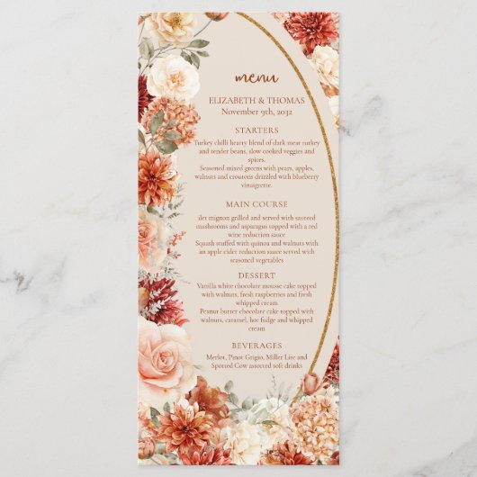 Boheemse kleurrijke herfst bloemensalie roestig kl menu (Voorkant)