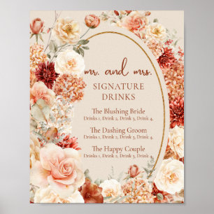 Boheemse kleurrijke herfst bloemensignatuur drinke poster