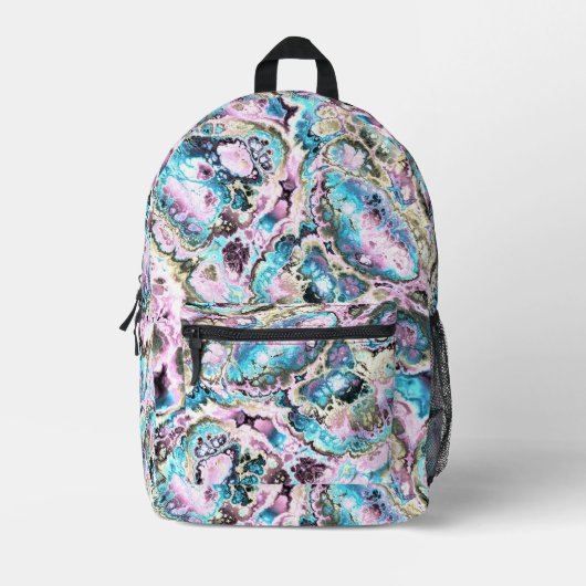 Boheemse Kleurrijke Pastel Fractal Marmer Abstract Bedrukte Rugzak (Voorkant)