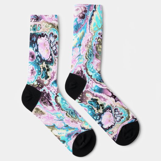 Boheemse Kleurrijke Pastel Fractal Marmer Abstract Sokken (Rechts)