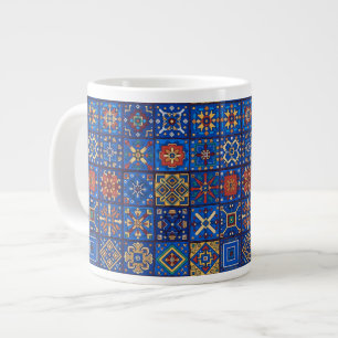 Boheemse kobaltblauwe volkskunst geometrische moti grote koffiekop