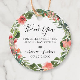 Boheemse koraal bloemkrans bedankjes labels