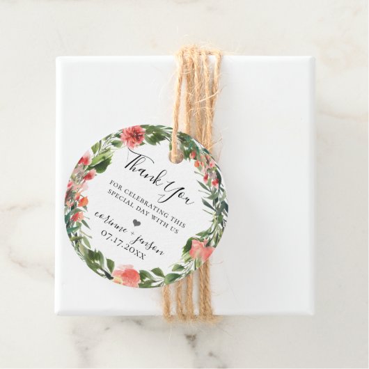 Boheemse koraal bloemkrans bedankjes labels (In situ)