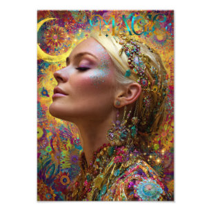 Boheemse Kosmische Godin Kunstprint Magische Vrou Foto Afdruk