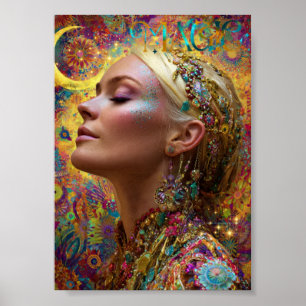 Boheemse Kosmische Godin Kunstprint  Magische Vrou Poster