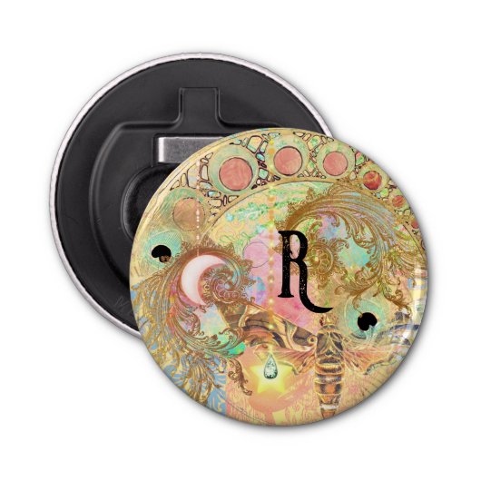 Boheemse  kunst unieke hippie pastel whimsica button flesopener (Voorkant)