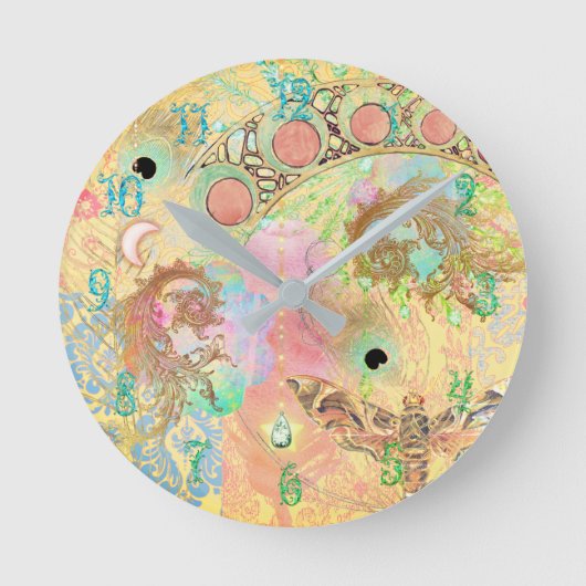 Boheemse  kunst unieke hippie pastel whimsica ronde klok (Voorkant)