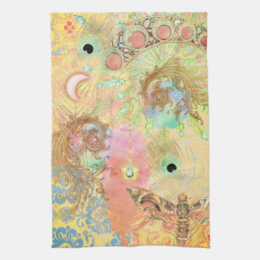 Boheemse  kunst unieke hippie pastel whimsica theedoek (Verticaal)