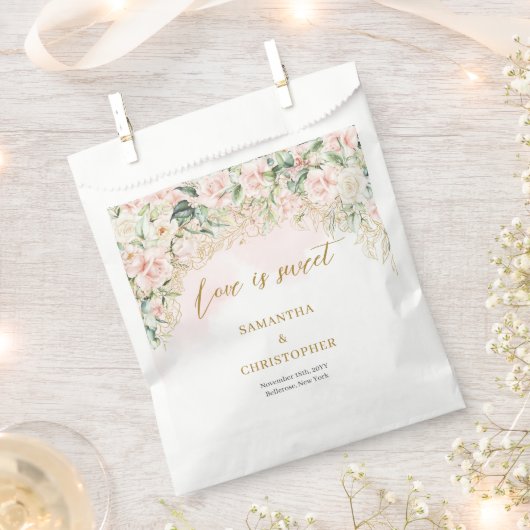Boheemse lichtroze rozen eucalyptus gouden bruilof bedankzakje (Geknipt)