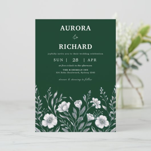 Boheemse luxe smaragdgroene herfstbruiloft kaart (Staand voorkant)