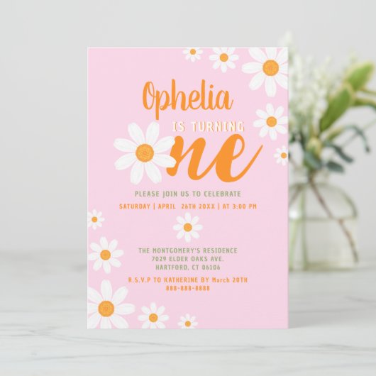 Boheemse madeliefjes baby 1e verjaardagsfeestje Sc Kaart (Staand voorkant)