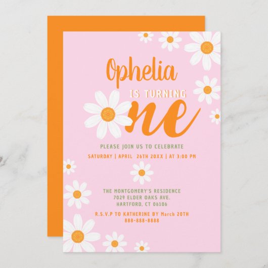 Boheemse madeliefjes baby 1e verjaardagsfeestje Sc Kaart (Voorkant / Achterkant)