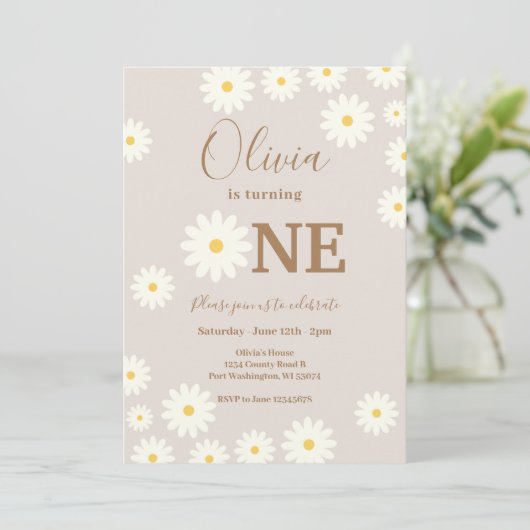 Boheemse Madeliefjes Bloemige 1e Verjaardagsfeestj Kaart (Staand voorkant)