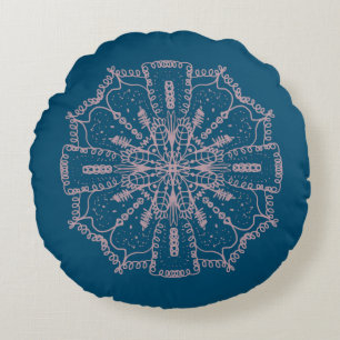 Boheemse Mandala Handgetekend Gedempte Roze Ronde Rond Kussen