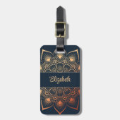 Boheemse marine blauwe perzik mandala bagagelabel (Voorkant verticaal)
