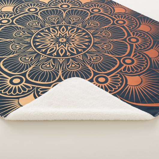 Boheemse marine blauwe perzik mandala sherpa deken (3/4)
