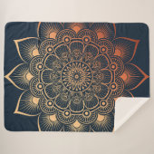 Boheemse marine blauwe perzik mandala sherpa deken (Voorkant (horizontaal))