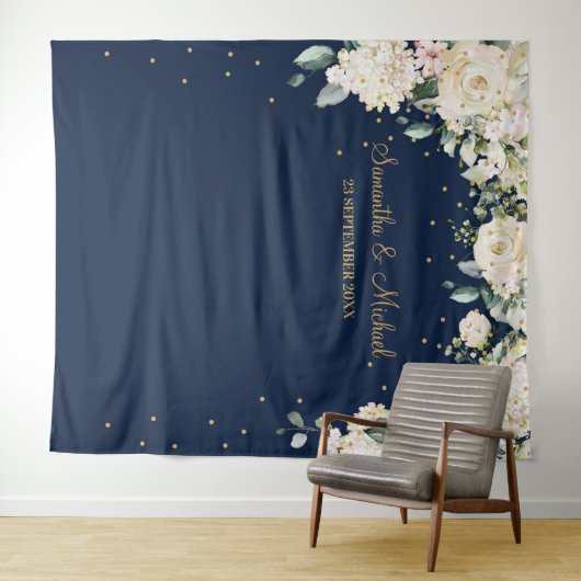 Boheemse marine en witte groene bloemige bruiloft wandkleed (In Situ (horizontaal))