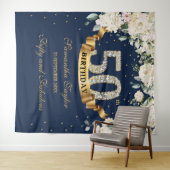 Boheemse marinegroen en witte rozen verjaardag wandkleed (In Situ (horizontaal))