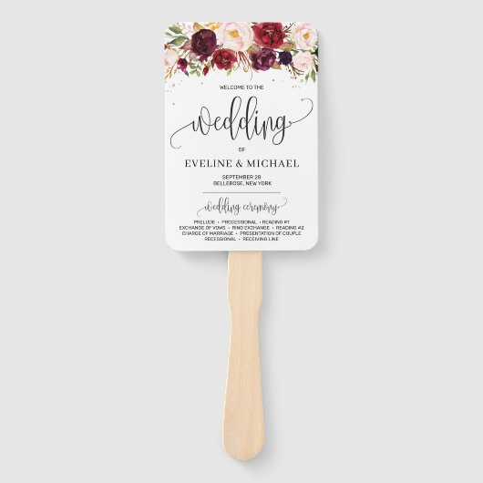 Boheemse marsala bloesem blush roze bruiloft progr handwaaier (Voorkant)