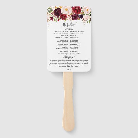 Boheemse marsala bloesem blush roze bruiloft progr handwaaier (Achterkant)