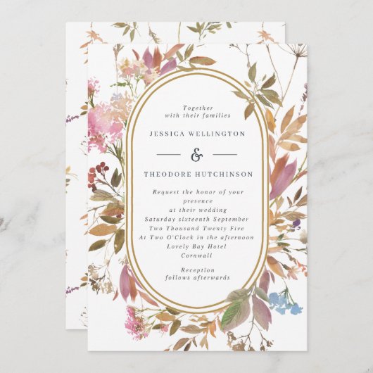 Boheemse mauve wilde bloem pil vorm frame trouwdag kaart (Voorkant / Achterkant)