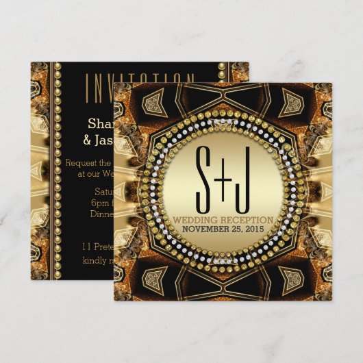 Boheemse Middeleeuwse Gouden Satijnen Trouwrecepti Kaart (Voorkant / Achterkant)