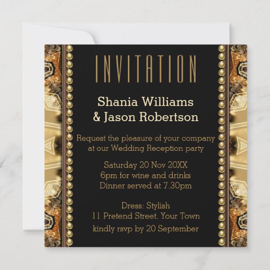 Boheemse Middeleeuwse Gouden Satijnen Trouwrecepti Kaart (Achterkant)