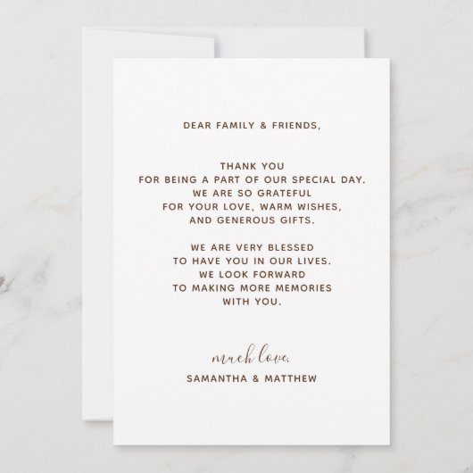 Boheemse minimalistische foto bruiloft bedankkaart (Achterkant)