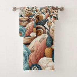 Boheemse mix van blauwgroen, magenta, paarse bloem bad handdoek