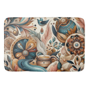 Boheemse mix van blauwgroen, magenta, paarse bloem badmat