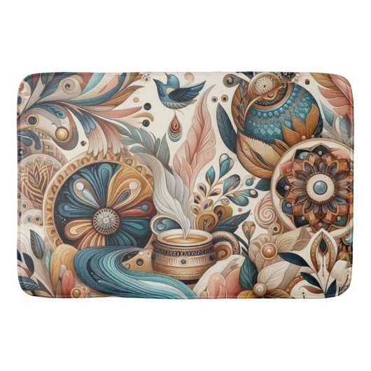 Boheemse mix van blauwgroen, magenta, paarse bloem badmat (Voorkant)