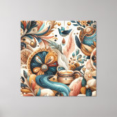 Boheemse mix van blauwgroen, magenta, paarse bloem canvas afdruk (Voorkant)