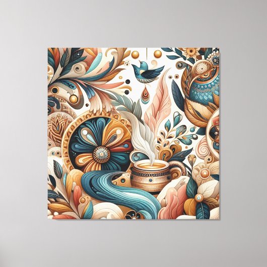 Boheemse mix van blauwgroen, magenta, paarse bloem canvas afdruk (Voorkant)