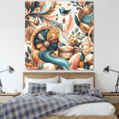 Boheemse mix van blauwgroen, magenta, paarse bloem canvas afdruk (Insitu (Slaapkamer))