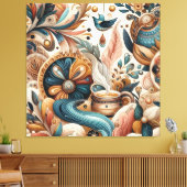 Boheemse mix van blauwgroen, magenta, paarse bloem canvas afdruk (Insitu (Woonkamer))