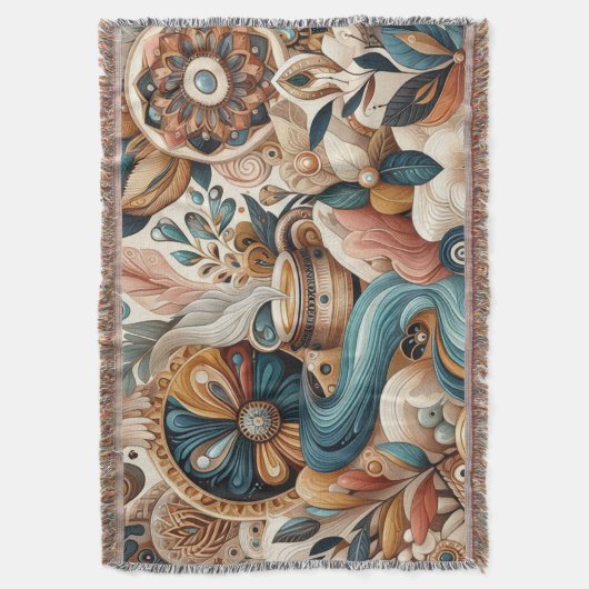 Boheemse mix van blauwgroen, magenta, paarse bloem deken (Voorkant Verticaal)